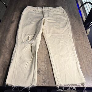 Free Assembly Cream Straight Leg Distressed Jeans